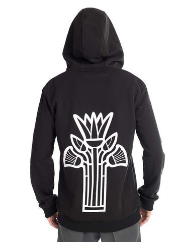 Black soft Lotus flower zipped Hoodie with custom hood 